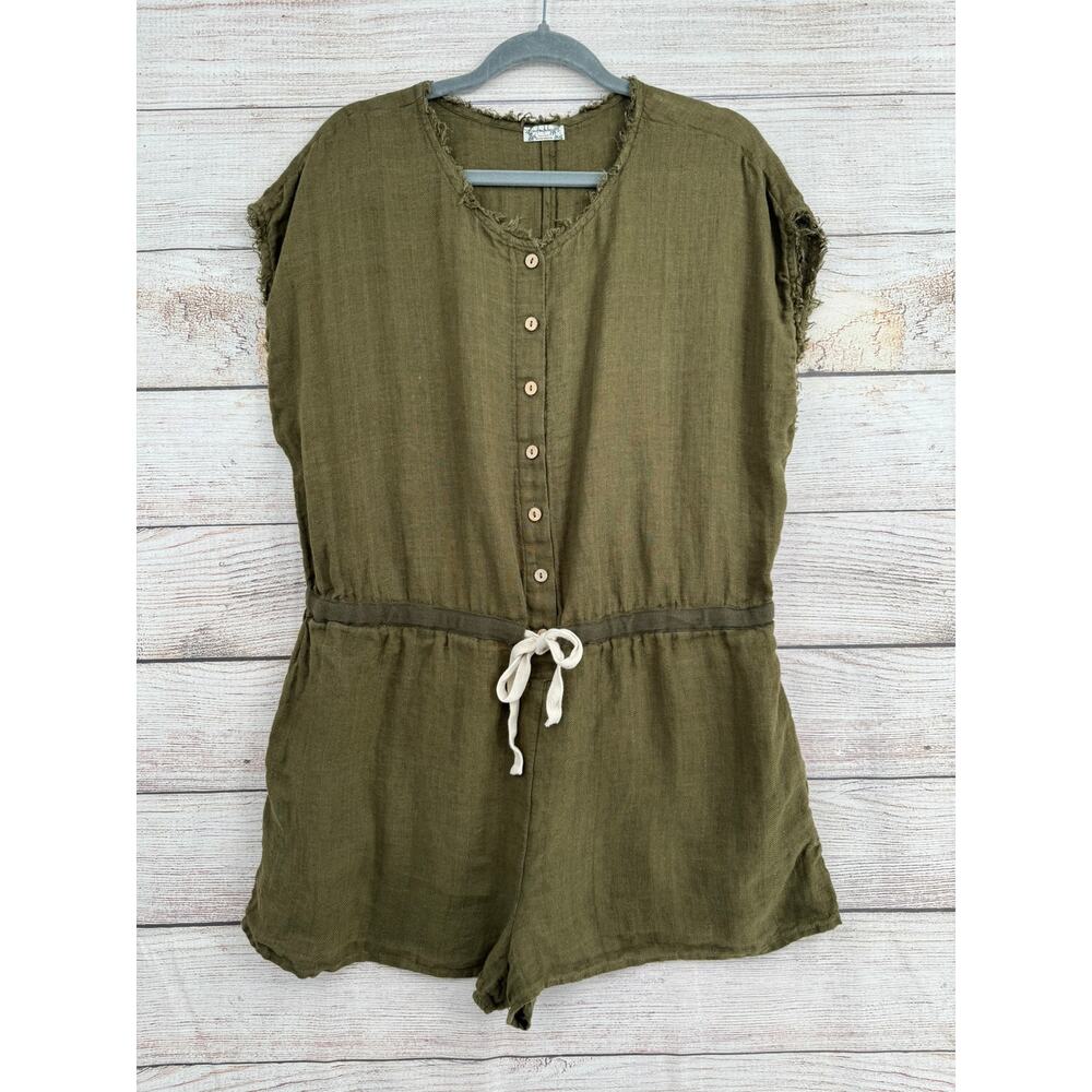 Intimately Free People Linen Button Down Romper Womens Small Olive Green‎